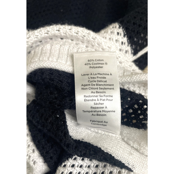 T By Talbots Open Knit Lg Sleeve Top Womens Sz MP Blk/White Cotton Blend Collar - Picture 7 of 8